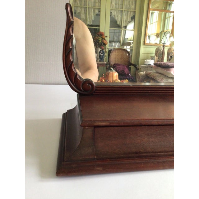 Chocolate 1940s Mahogany Tabletop Vanity Mirror With Drawer For Sale - Image 8 of 11
