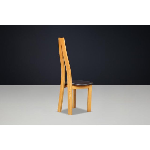Sculptural Elm and Black Leather Dining Chairs, France, 1970s, Set of 6 For Sale - Image 10 of 17