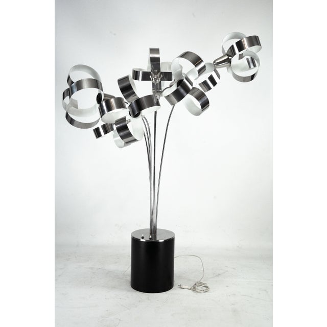 Space Age Italian Metal Floor Lamp with Floral Shades, 1970s For Sale - Image 11 of 14