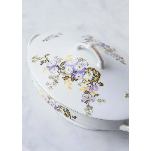 Mauve Porcelain Dishes with Flowers from Limoges, 1940s, Set of 36 For Sale - Image 8 of 10