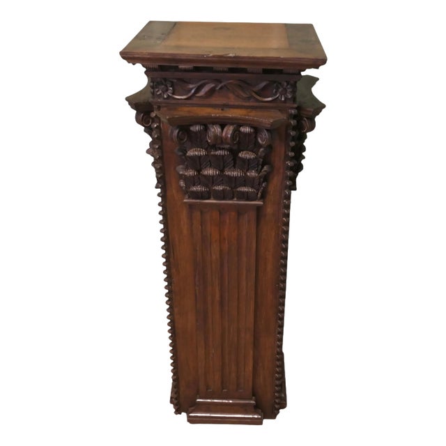 French Carved Oak Display Column For Sale