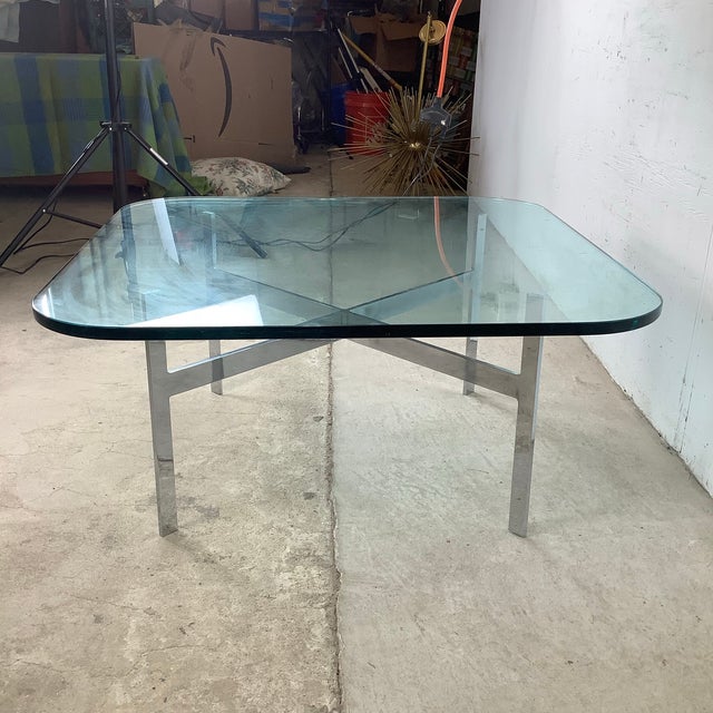 Milo Baughman for Thayer Coggin Mid-Century Glass Coffee Table With Sculptural Chrome X Base For Sale - Image 4 of 12