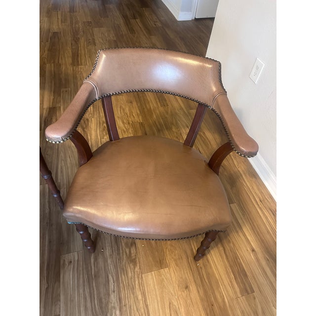 American Vintage Barnard & Simonds Leather Table & Matching Chairs For Sale - Image 3 of 9