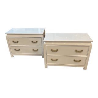 1960s Vintage Asian Brass Handle Bedside Tables - a Pair For Sale