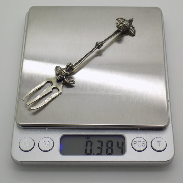 Silver Vintage Italian Handmade Genuine Silver 800 Decorative Cocktail Fork With Bird For Sale - Image 8 of 9