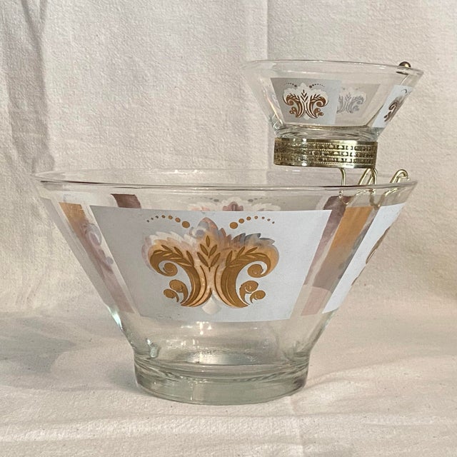 Chip and Dip with hanging gold bracket for the smaller bowl to rest in. White panel with Gold Fleur de lis decorate this...