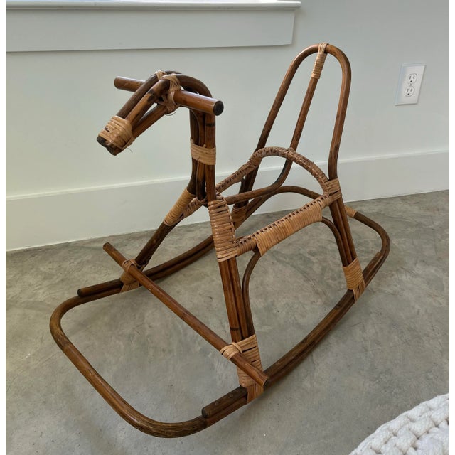 Franco Albini 1960s Italian Bent Bamboo & Rattan Rocking Horse Attributed to Franco Albini For Sale - Image 4 of 11
