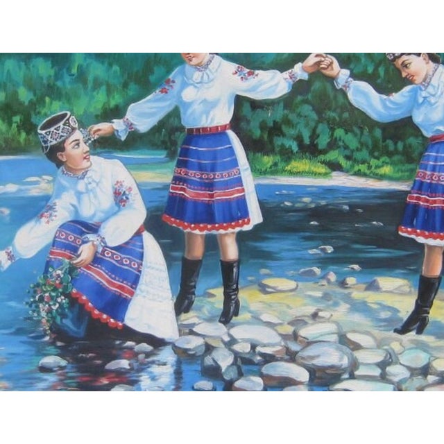 Ukrainian Folk Art Oil Painting: Women in National Costume, 1970s 60-78 For Sale - Image 4 of 6