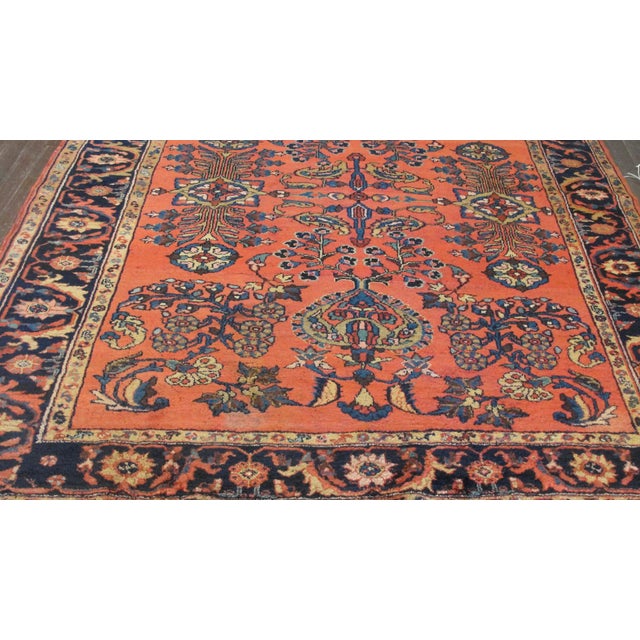 Red Antique Lilihan Sarouk Floral Red Rug-5' 6" X 6'3" For Sale - Image 8 of 10