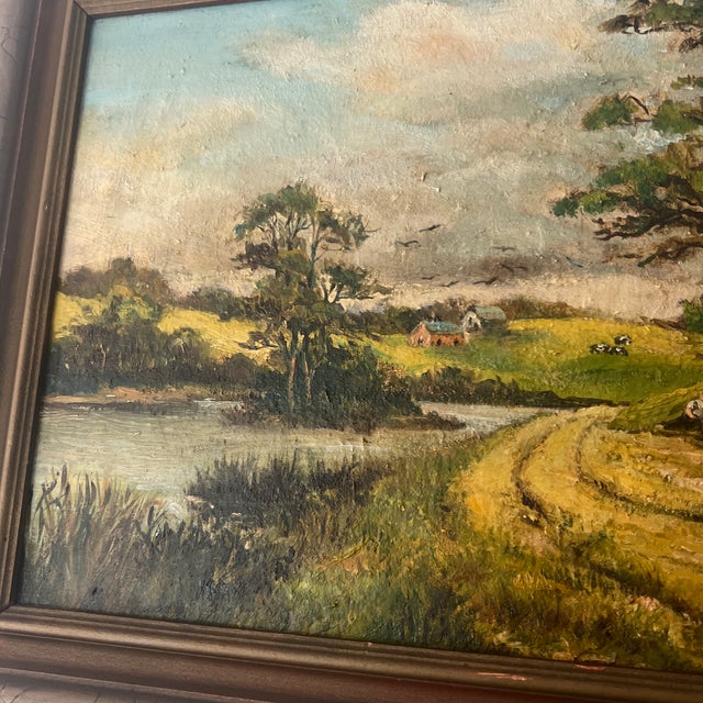 20th Century European School Oil on Board by r.h. Crachler Depicting Bucolic Landscape Signed Framed For Sale - Image 4 of 8