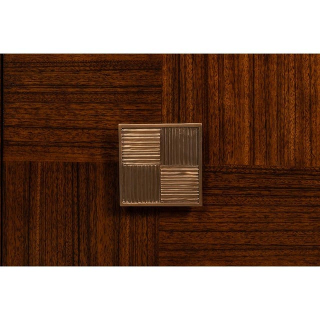Contemporary Parquet Sideboard, 86" - Warm Brown Walnut with Square Brass-Tone Pulls For Sale - Image 9 of 12