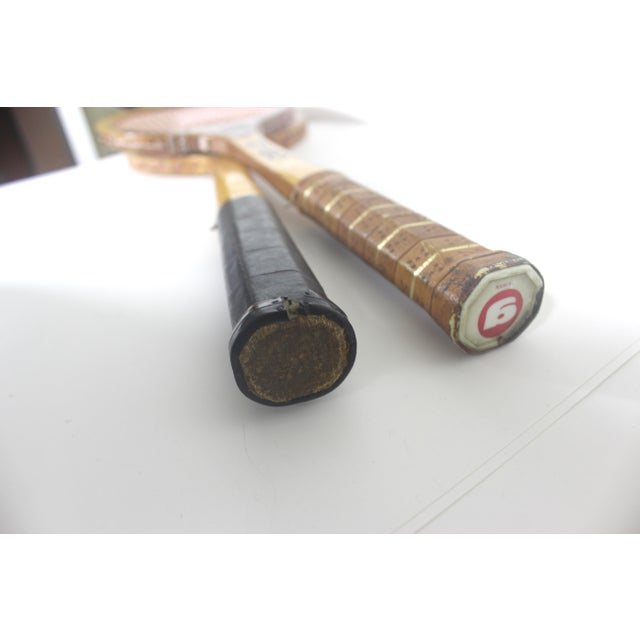 Curated Set of Antique Sport Tennis Rackets for Designer Decorating Wood Racquet Set of Two Sports Equipment Memorabilia For Sale - Image 4 of 11