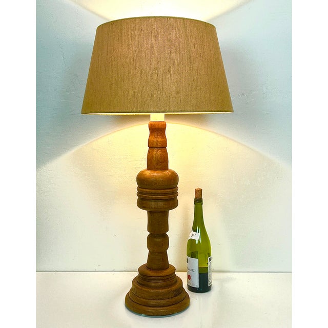 Brown Large Turned Oak Table Lamp, 1960s For Sale - Image 8 of 18