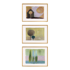 Contemporary Abstract Landscape Triptych | Oil on Paper With Custom Varnish | Greek Countryside Inspired | Newly Framed