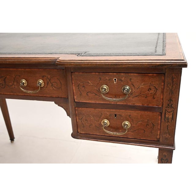 Antique Edwardian Inlaid Leather Top Desk, 1900s For Sale - Image 12 of 14