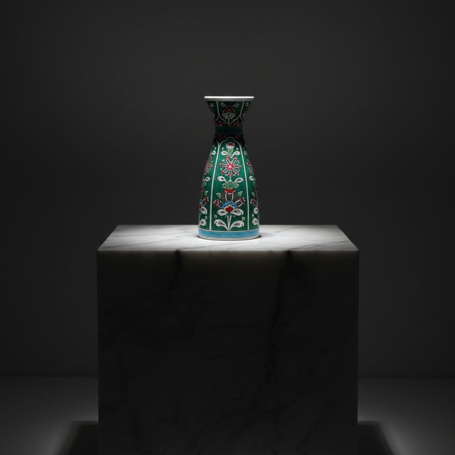 Ceramic Handmade Ceramic Conical Vase (25cm) – Emerald Green Vertical Panels – Flared Rim Iznik Decor For Sale - Image 7 of 7