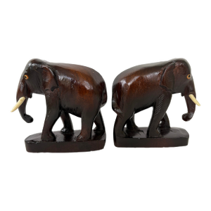 Vintage Hand-Carved Wooden Elephant Figurines – Set of 2
