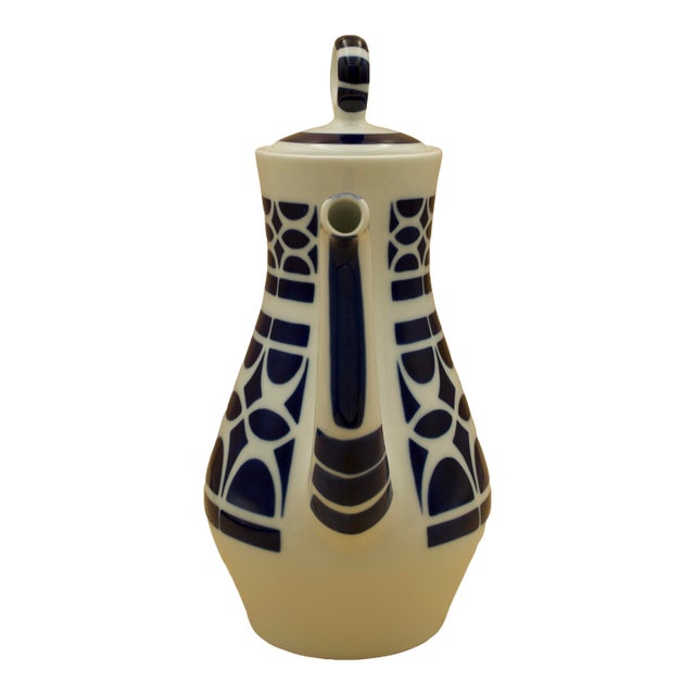 Mid 20th Century Sargadelos O Castro Sculptural Coffee or Tea Pot, Cobalt Blue Geometric Porcelain, Mid-Century, Spain For Sale