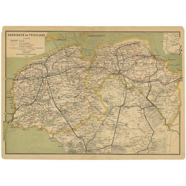 Antique Map of the Dutch Provinces Groningen and Friesland, 1902 For Sale