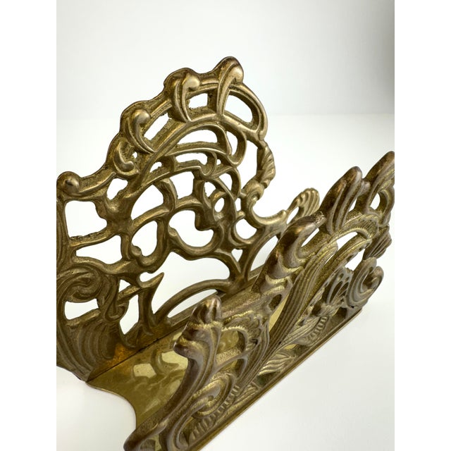 Metal Vintage Art Nouveau Style Cast Brass Letter Holder For Sale - Image 7 of 8