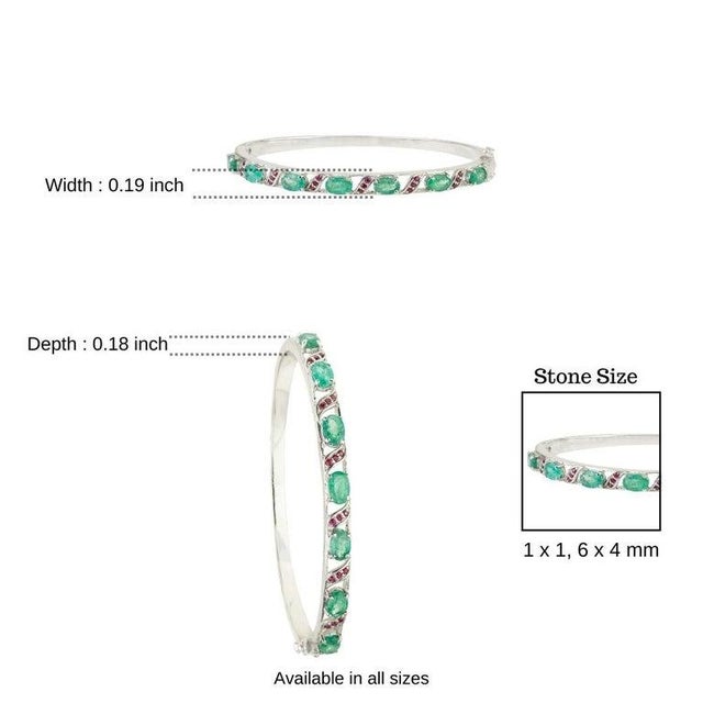Metal Vintage 925 Sterling Silver Emerald & Ruby Gemstone Bangle Bracelet For Sale - Image 7 of 9