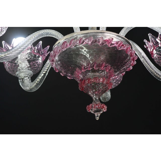1970s Wonderful Vintage Pink Venetian Chandelier Murano Glass 7 Arms For Sale - Image 10 of 18