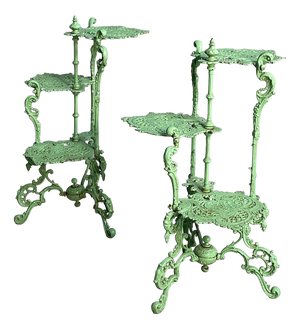 Italian Art Deco Plant Stands in Green Cast Iron, 1930s, Set of 2