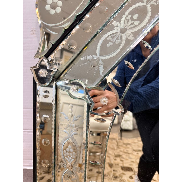 Hollywood Regency Large Etched Venetian Octagonal Mirror For Sale - Image 3 of 5