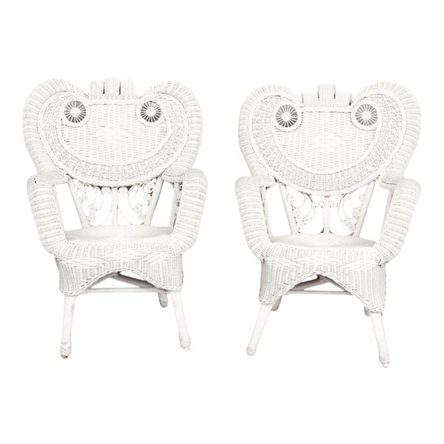 Heywood Wakefield Wicker Armchairs, a Pair For Sale