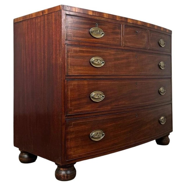 Antique Mahogany Bow Front Chest of Drawers, 1700s For Sale - Image 3 of 12