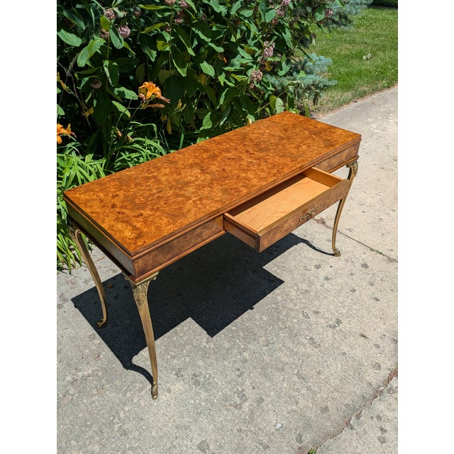 Wood Late 20th Century Burl French Empire Style Console Table With Brass Legs For Sale - Image 7 of 11