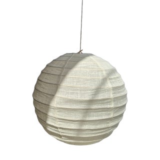 Japanese-Style Rattan and Natural Linen Pendant Light, 1980s For Sale