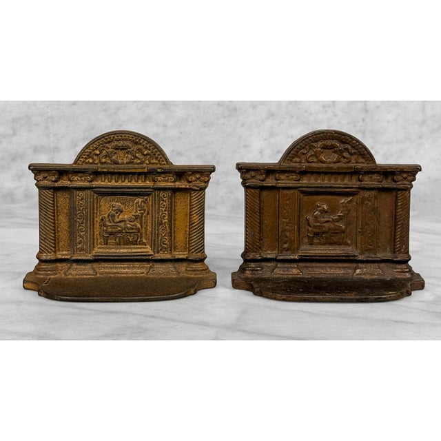Antique Neoclassical Cast Iron "Penelope at Her Loom" Library Bookends - A Pair For Sale - Image 6 of 9