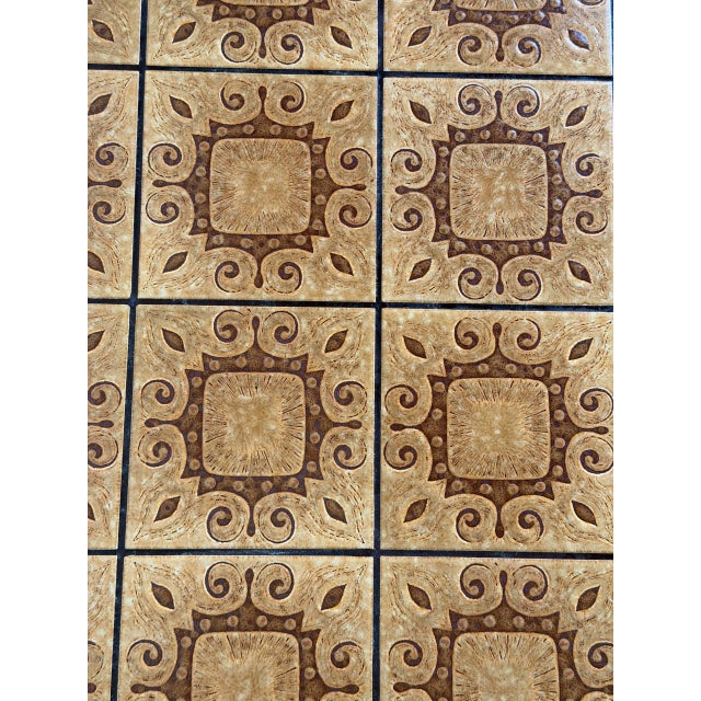 Wood Vintage Danish Oak Coffee Table With Patterned Ceramic Tile Top and Slatted Shelf 1970s For Sale - Image 7 of 10
