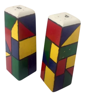 Piet Mondrain Style HardWood Salt & Pepper Shakers