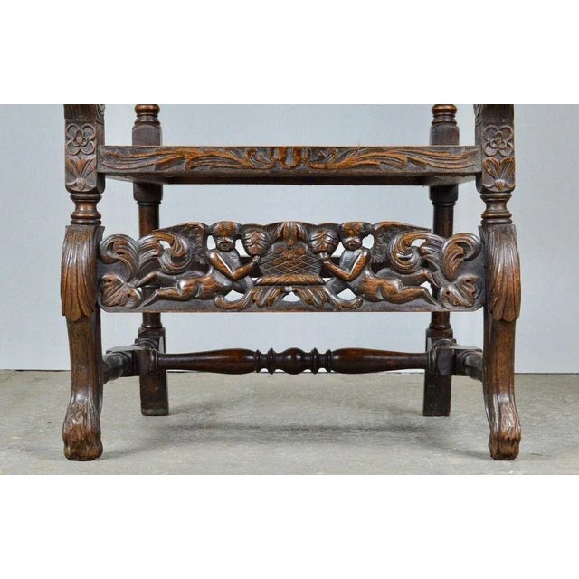 Brown Set of Charles II Hand Carved Walnut Armchairs, 1900 For Sale - Image 8 of 13