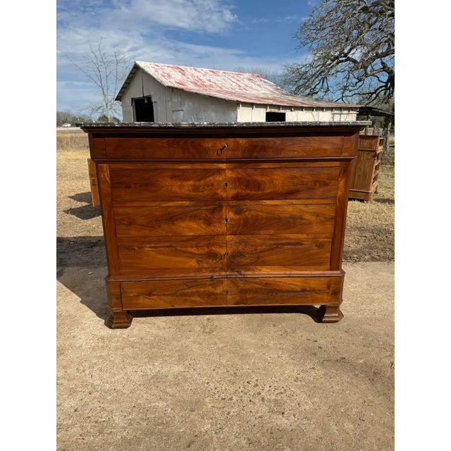 19th Century French Louis Philippe Commode from nice France. Made of walnut, with a veined gray Saint Anne marble top...