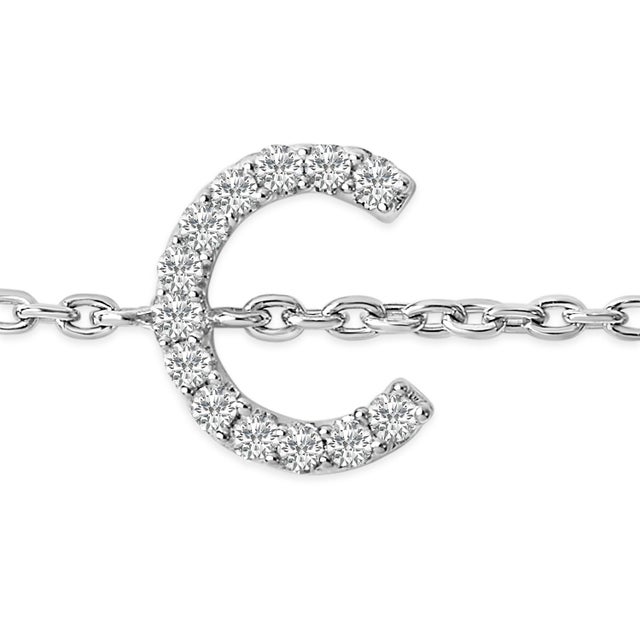Contemporary 10K White Gold Diamond Accent "C" Initial Charm and Link Bracelet For Sale - Image 3 of 6