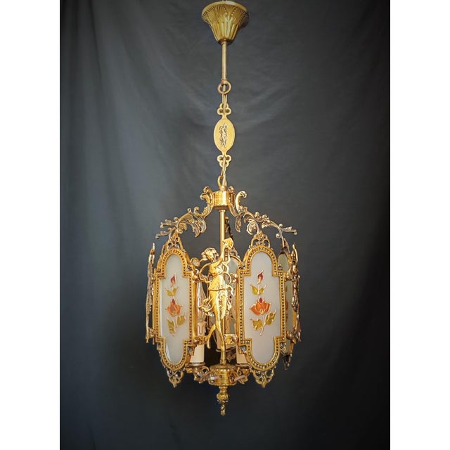 1960s Vintage 1960s French Solid Brass Glass Venus Chandelier For Sale - Image 5 of 13