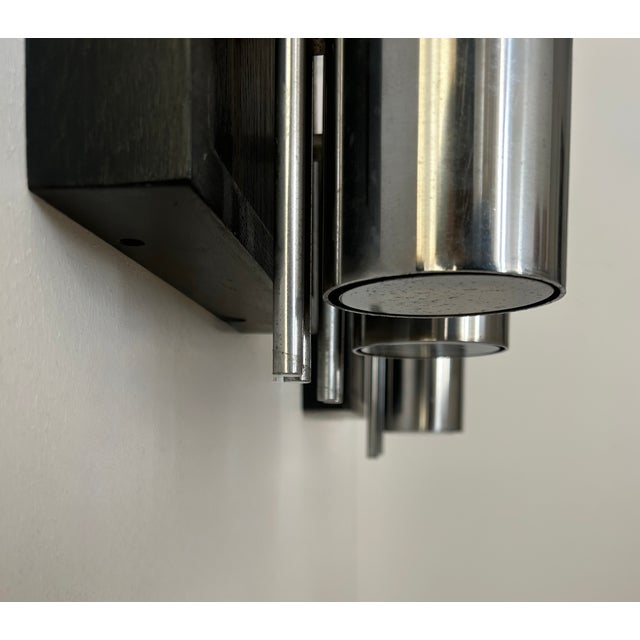 Vintage Wall Lights in Chromed Metal and Blackened Oak, France, 1970, Set of 2 For Sale - Image 6 of 11