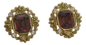 1980s Givenchy Gold Plated Faux- Amethyst Cut Glass French Clear Crystal Accents Pierced Post Earrings, 2 Piece