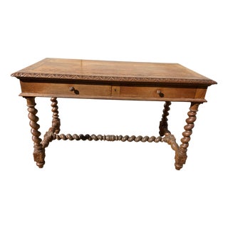 Louis XIII Style Oak 2-Drawer Desk with Twisted Legs For Sale