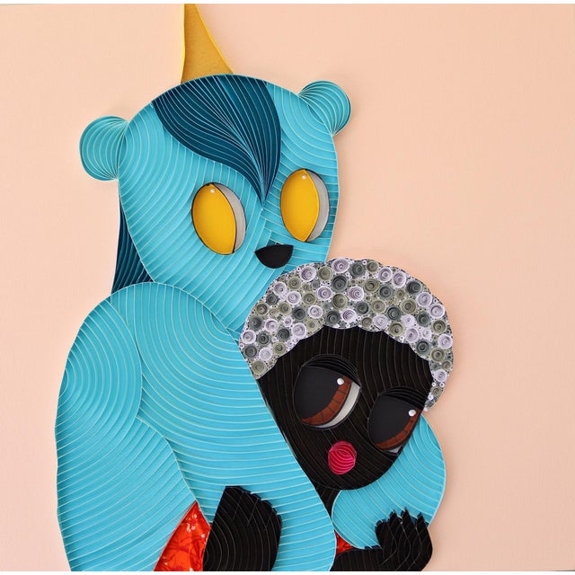 Plushie IX by Ayobola Kekere-Ekun | Mixed media Artwork of a bear embracing a person For Sale