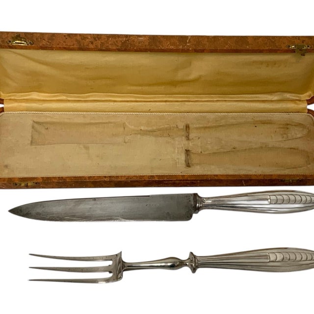 Antique French Bazin & Cie Paris .950 Silver Carving Knife & Fork Set - 3 pcs For Sale - Image 4 of 6