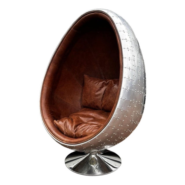 Swivel Egg Chair with Tan Leather Upholstery from Aviation For Sale