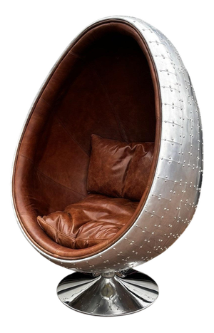 Swivel Egg Chair with Tan Leather Upholstery from Aviation