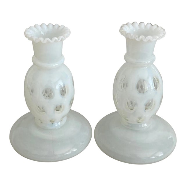 French Opaline Candleholders - Pair For Sale