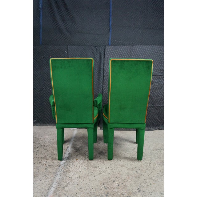 Mid 20th Century 8 Mid 20th Century Hollywood Regency Green Velvet Parsons Style Dining Chairs After Milo Baughman For Sale - Image 5 of 18