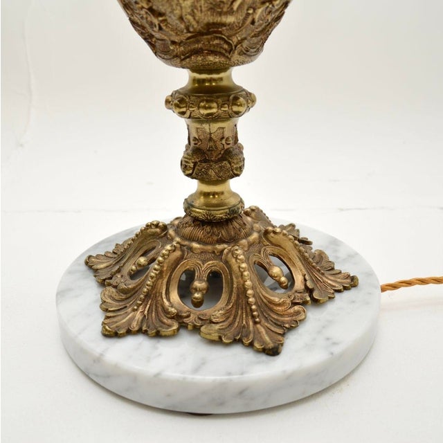 Vintage French Gilt Metal and Marble Table Lamps, 1930s, Set of 2 For Sale - Image 9 of 11