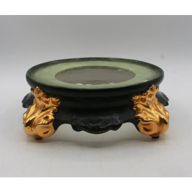 Green 1891-1911 Limoges Porcelain Punch Bowl With Original Stand For Sale - Image 8 of 10